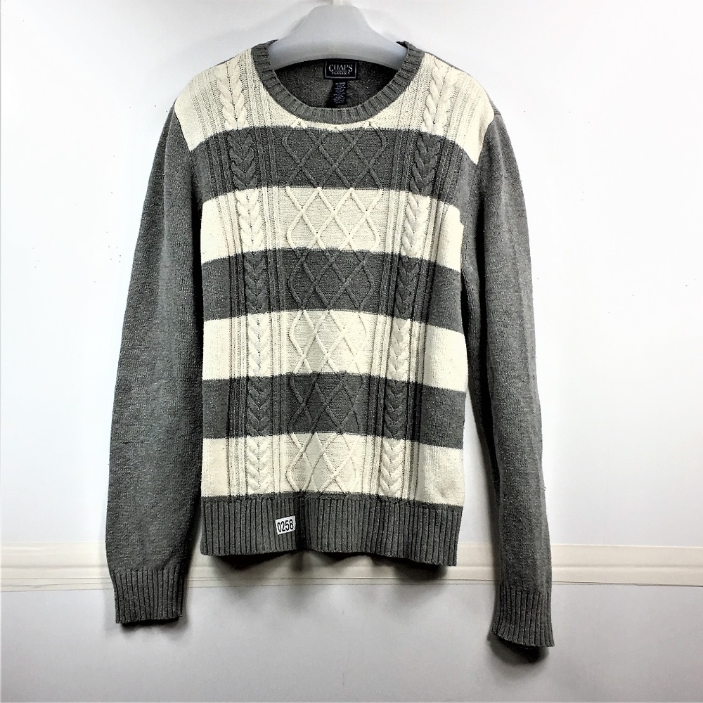 Chaps Classics Stripe Sweater Solid Gray Back XL